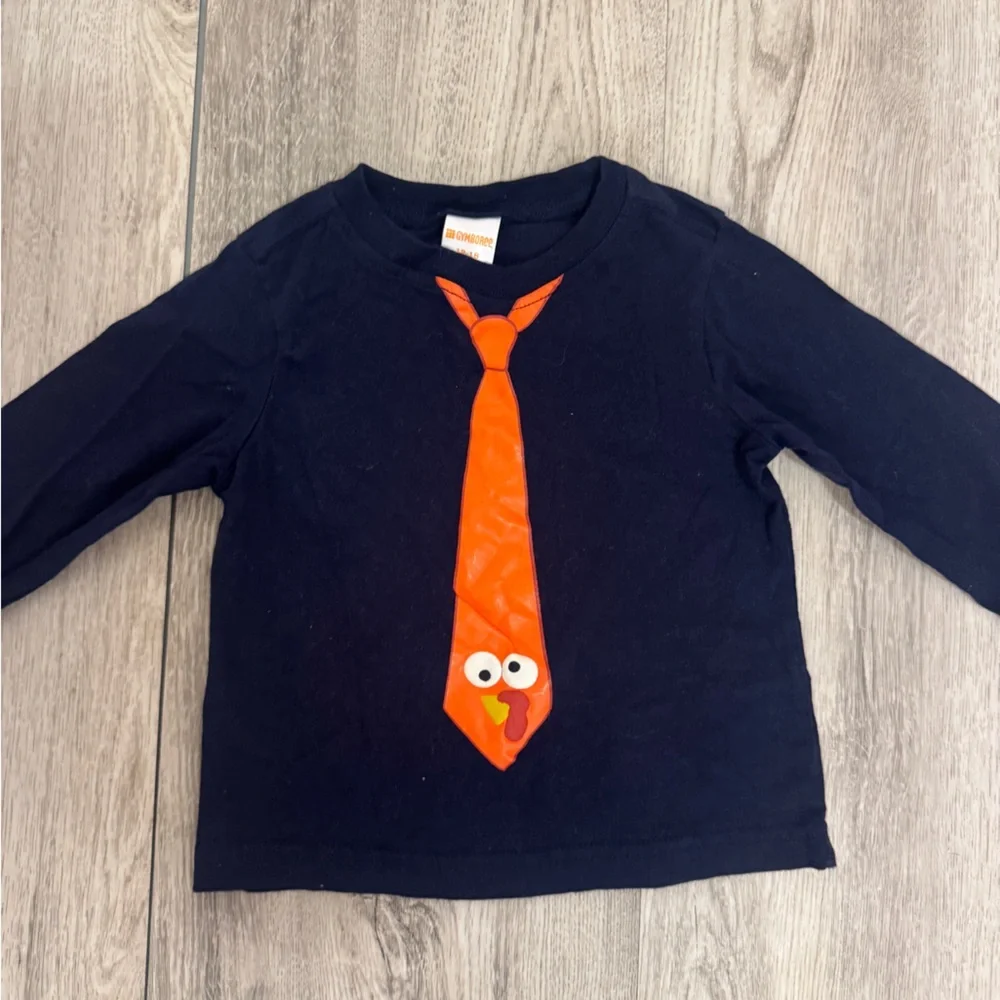 Gymboree Navy Long Sleeve Shirt with Orange Tie Turkey Design